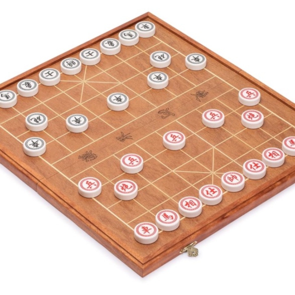 Chinese Chess (Xiangqi) Set With Folding Rosewood Veneer Board (16.3-Inch) NEW